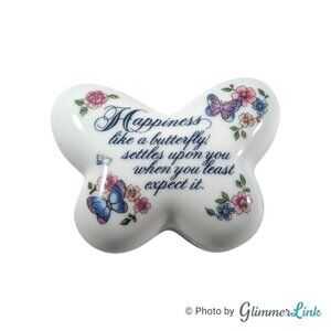 VTG 70s Avon Butterfly Shaped White Porcelain Floral Inspirational Trinket Box